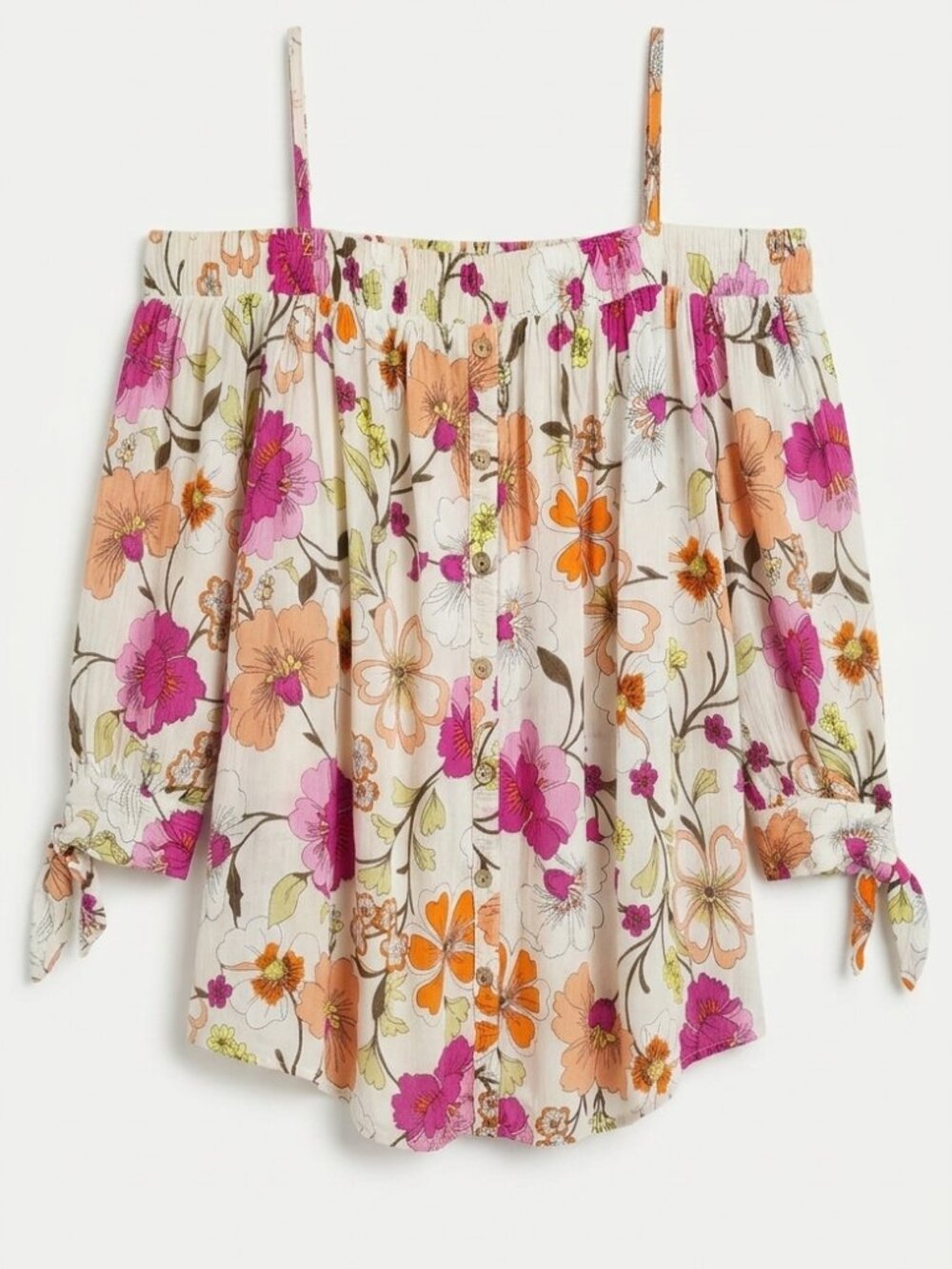 Women’s XL Boho Floral Off Shoulder Blouse Whimsical Coquette Puff Sleeve Top - Picture 2 of 9